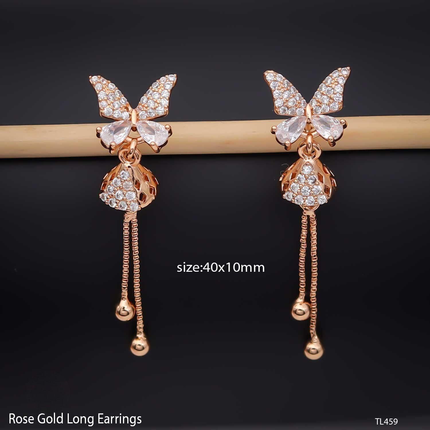 Forevershine Anti Tarnish Rose Gold Butterfly Drop Earrings, Crystal Embellished Long Dangle Earrings With Chain Tassel, 40x10mm|lightweight|gift For Her|for Women & Girls - Image 3