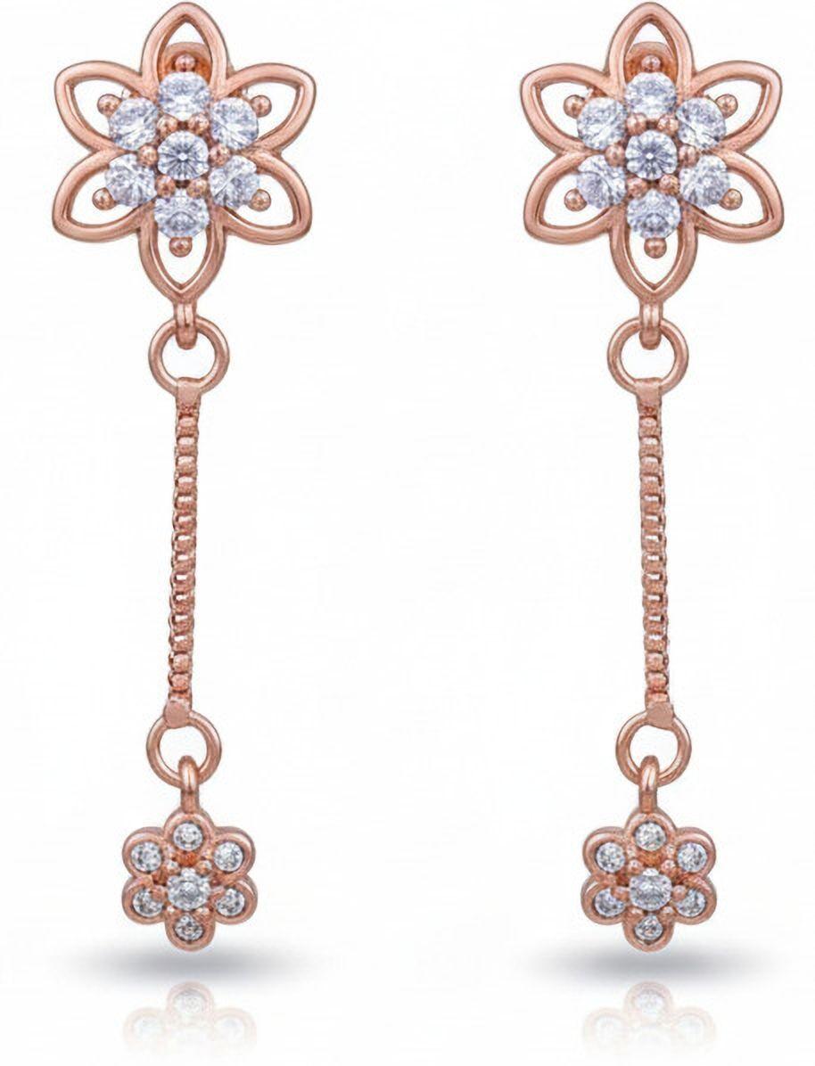Forevershine Anti Tarnish Rose Gold Floral Drop Earrings, Crystal Studded Double Flower Design, Dangle Style, Fashion Jewelry|lightweight|gift For Her|for Women & Girls - Image 4