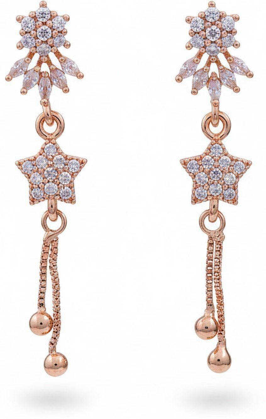Forevershine Anti Tarnish Rose Gold Stud Long Earrings, Crystal Star Design, Dangle Drop Style,|lightweight|gift For Her|skin Friendly & Hypoallergenic|stylish Jewelry For Women & Girls - Image 4