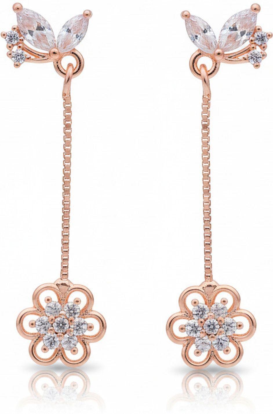 Forevershine Anti Tarnish Rose Gold Long Drop Earrings, Butterfly And Flower Design, Crystal Embellished, Dangle Style,|lightweight|gift For Her|for Women & Girls - Image 4