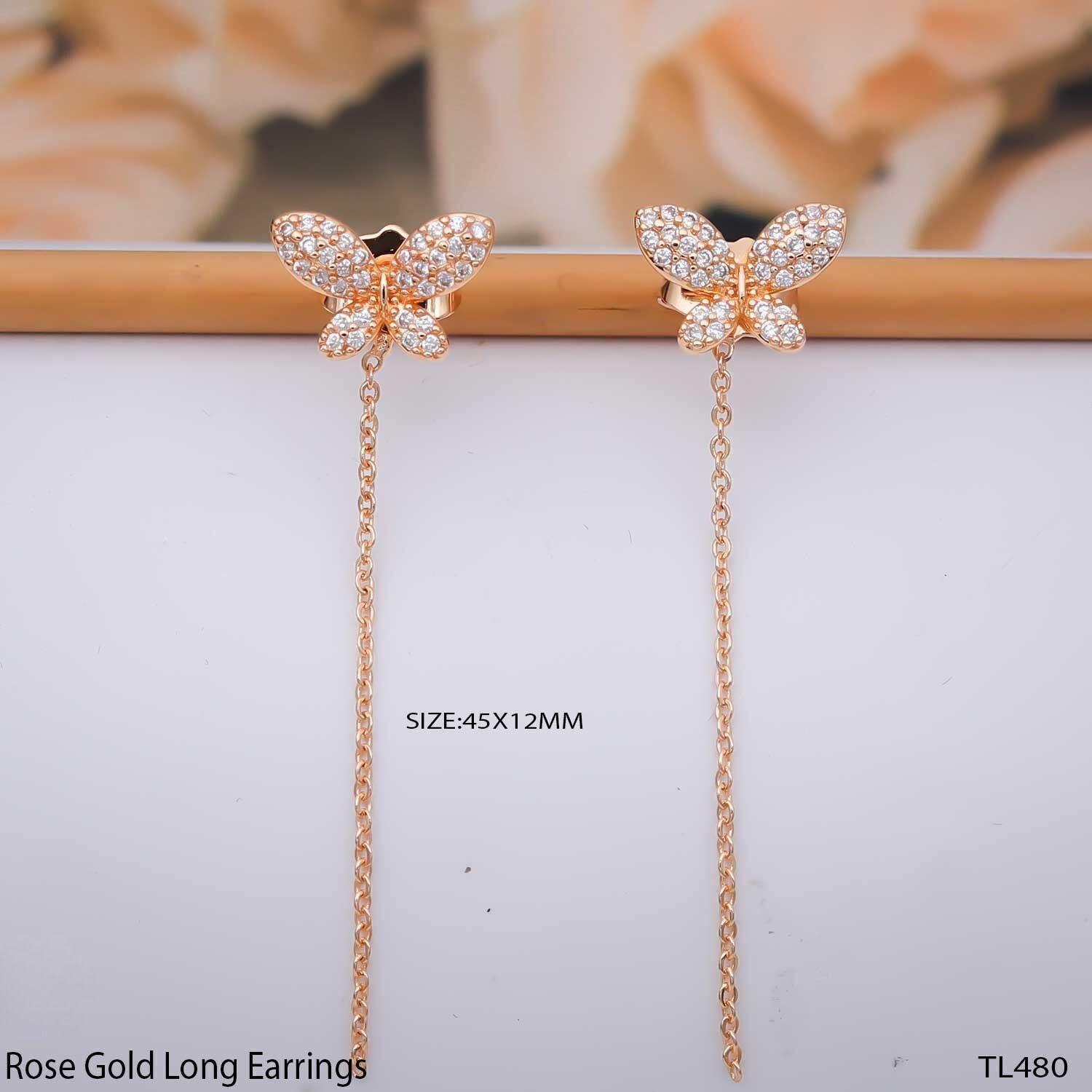 Forevershine Anti Tarnish Rose Gold Butterfly Earrings With Chain, Crystal Studded Long Drop Earrings, 45x12mm|lightweight|gift For Her|skin Friendly & Hypoallergenic|stylish Jewelry For Women & Girls - Image 3
