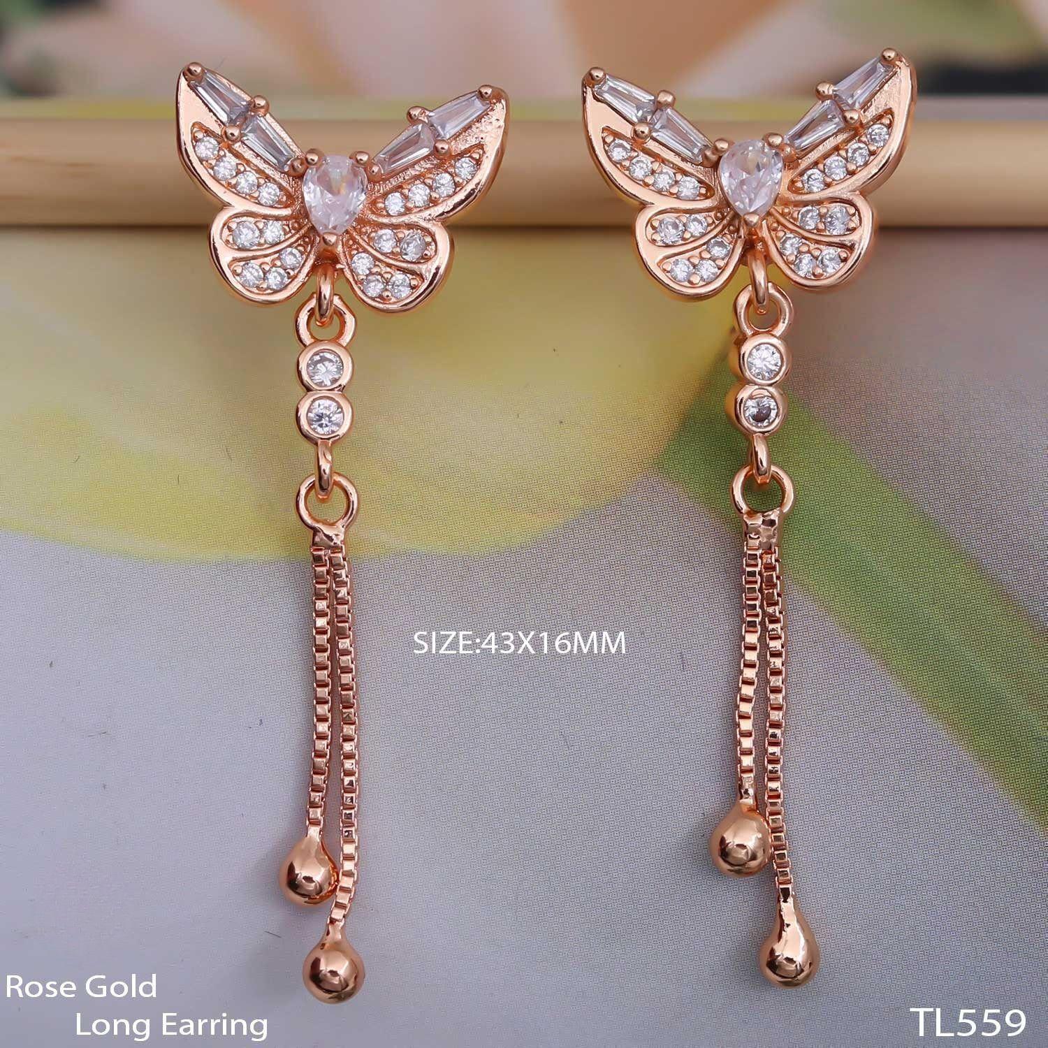 Forevershine Anti Tarnish Rose Gold Butterfly Drop Earrings, Crystal Embellished, Dangle Chain Design With Ball Ends|lightweight|gift For Her|for Women & Girls - Image 3
