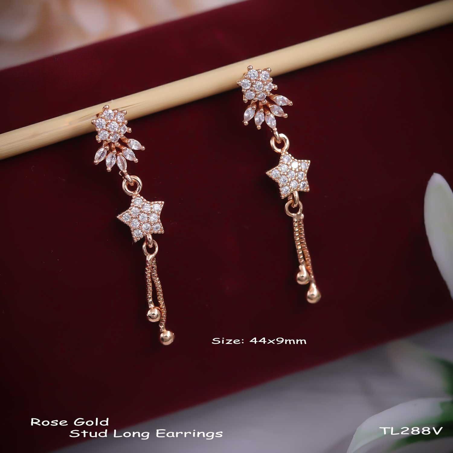 Forevershine Anti Tarnish Rose Gold Stud Long Earrings, Crystal Star Design, Dangle Drop Style,|lightweight|gift For Her|skin Friendly & Hypoallergenic|stylish Jewelry For Women & Girls - Image 3