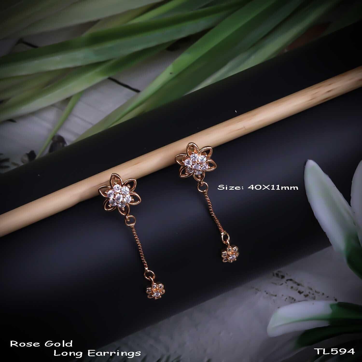 Forevershine Anti Tarnish Rose Gold Floral Drop Earrings, Crystal Studded Double Flower Design, Dangle Style, Fashion Jewelry|lightweight|gift For Her|for Women & Girls - Image 3