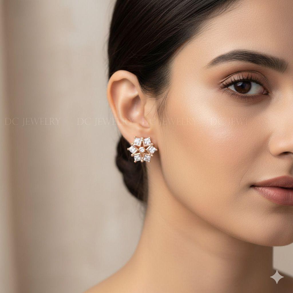 Forevershine Anti Tarnish Rose Gold Flower Stud Earrings, Cubic Zirconia, Halo Design, Pear Shape Stones|lightweight|gift For Her|skin Friendly & Hypoallergenic|stylish Jewelry For Women & Girls - Image 2