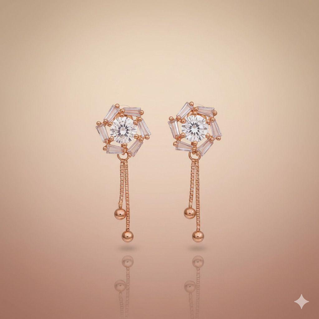 Forevershine Anti Tarnish Rose Gold Drop Earrings With Baguette Crystals, Long Dangle Style, 30x11mm|lightweight|gift For Her|skin Friendly & Hypoallergenic|stylish Jewelry For Women & Girls