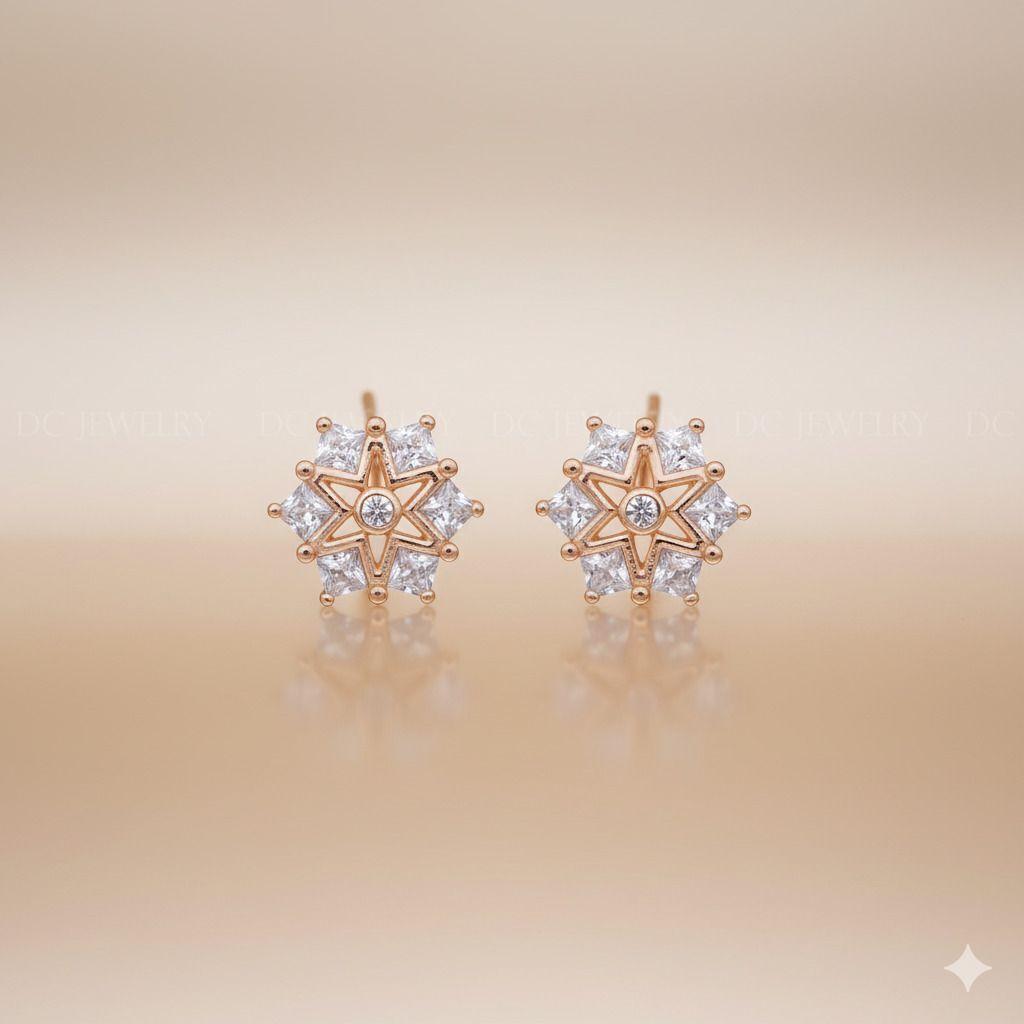 Forevershine Anti Tarnish Rose Gold Flower Stud Earrings, Cubic Zirconia, Halo Design, Pear Shape Stones|lightweight|gift For Her|skin Friendly & Hypoallergenic|stylish Jewelry For Women & Girls