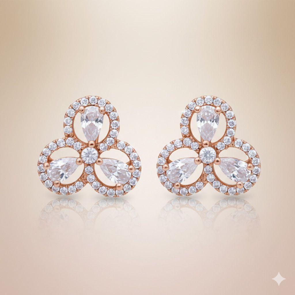 Forevershine Anti Tarnish Rose Gold Flower Stud Earrings, Cubic Zirconia, Floral Design, Fashion Jewelry|lightweight|gift For Her|skin Friendly & Hypoallergenic|stylish Jewelry For Women & Girls