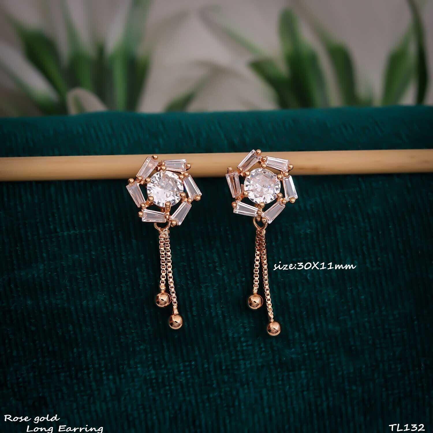 Forevershine Anti Tarnish Rose Gold Drop Earrings With Baguette Crystals, Long Dangle Style, 30x11mm|lightweight|gift For Her|skin Friendly & Hypoallergenic|stylish Jewelry For Women & Girls - Image 3
