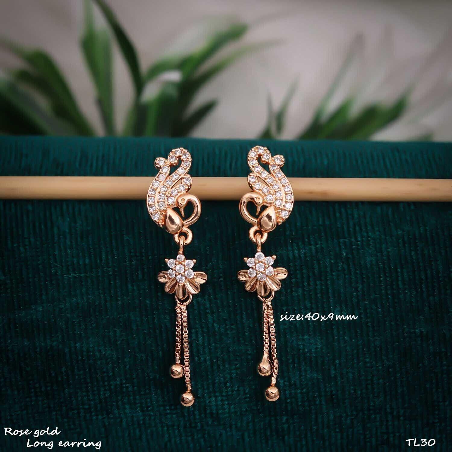 Forevershine Anti Tarnish Rose Gold Peacock Earrings, Long Dangle Drop, Crystal Embellished, Floral Chain Tassel, 40x4mm|lightweight|gift For Her|for Women & Girls - Image 3