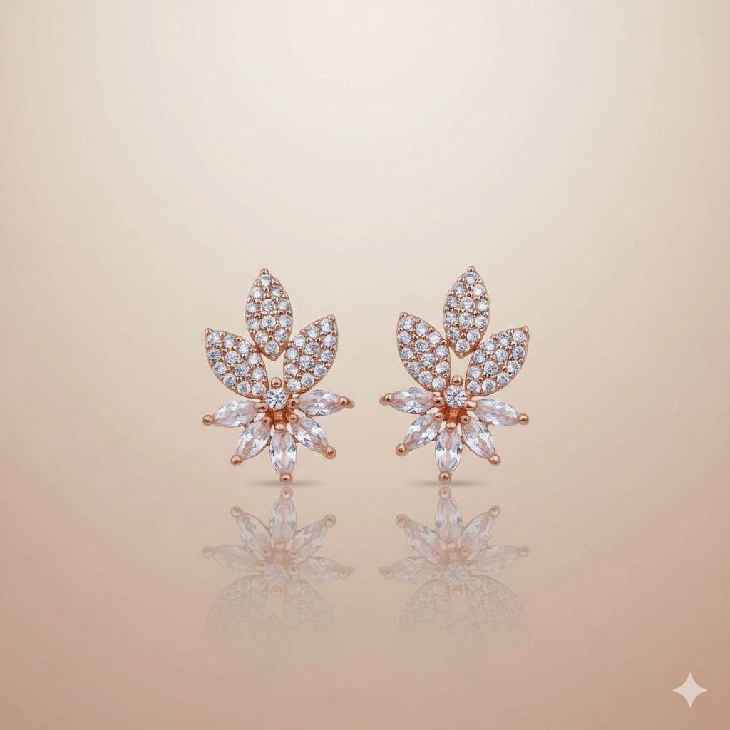 Forevershine Anti Tarnish Rose Gold Star Stud Earrings, Princess Cut Cubic Zirconia,|lightweight|gift For Her|skin Friendly & Hypoallergenic|stylish Jewelry For Women & Girls