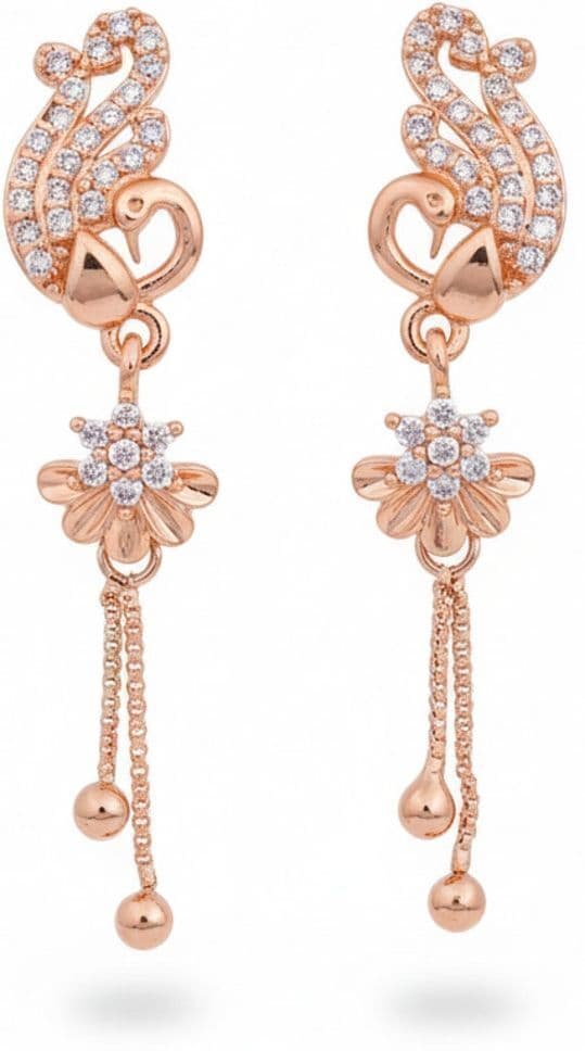 Forevershine Anti Tarnish Rose Gold Peacock Earrings, Long Dangle Drop, Crystal Embellished, Floral Chain Tassel, 40x4mm|lightweight|gift For Her|for Women & Girls - Image 4