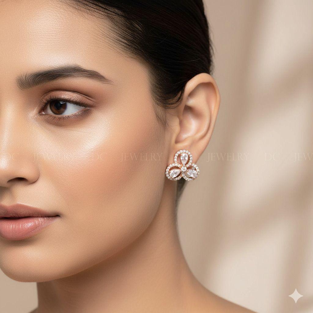 Forevershine Anti Tarnish Rose Gold Flower Stud Earrings, Cubic Zirconia, Floral Design, Fashion Jewelry|lightweight|gift For Her|skin Friendly & Hypoallergenic|stylish Jewelry For Women & Girls - Image 2