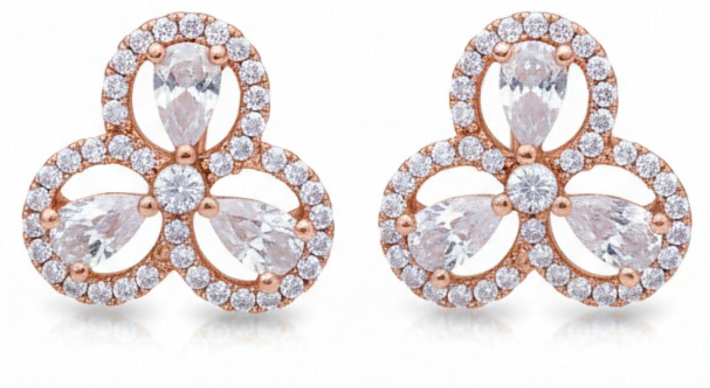 Forevershine Anti Tarnish Rose Gold Flower Stud Earrings, Cubic Zirconia, Floral Design, Fashion Jewelry|lightweight|gift For Her|skin Friendly & Hypoallergenic|stylish Jewelry For Women & Girls - Image 4