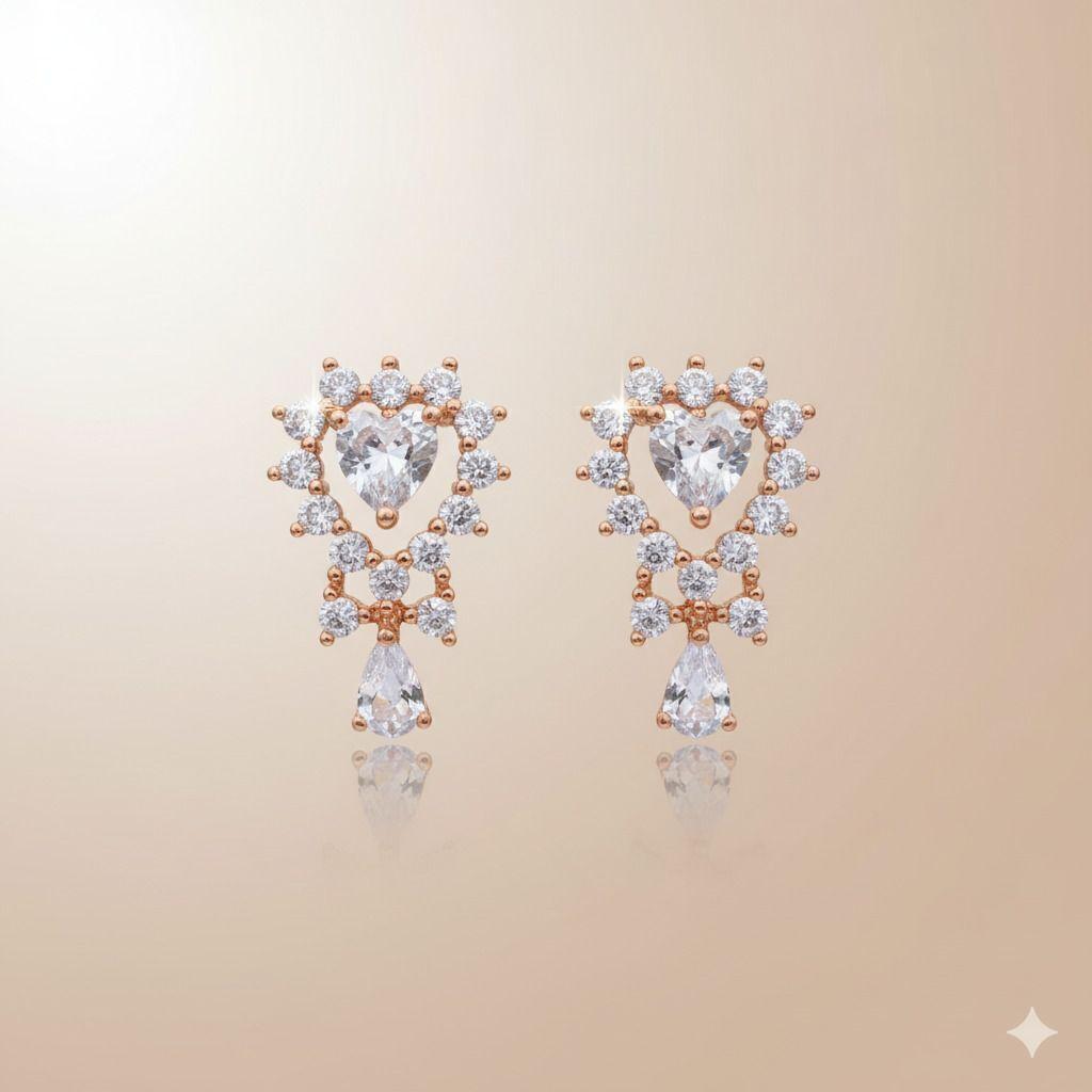 Forevershine Anti Tarnish Rose Gold Cubic Zirconia Heart Drop Earrings, Teardrop Dangle Studs, Crystal Stone|lightweight|gift For Her|skin Friendly & Hypoallergenic|stylish Jewelry For Women & Girls
