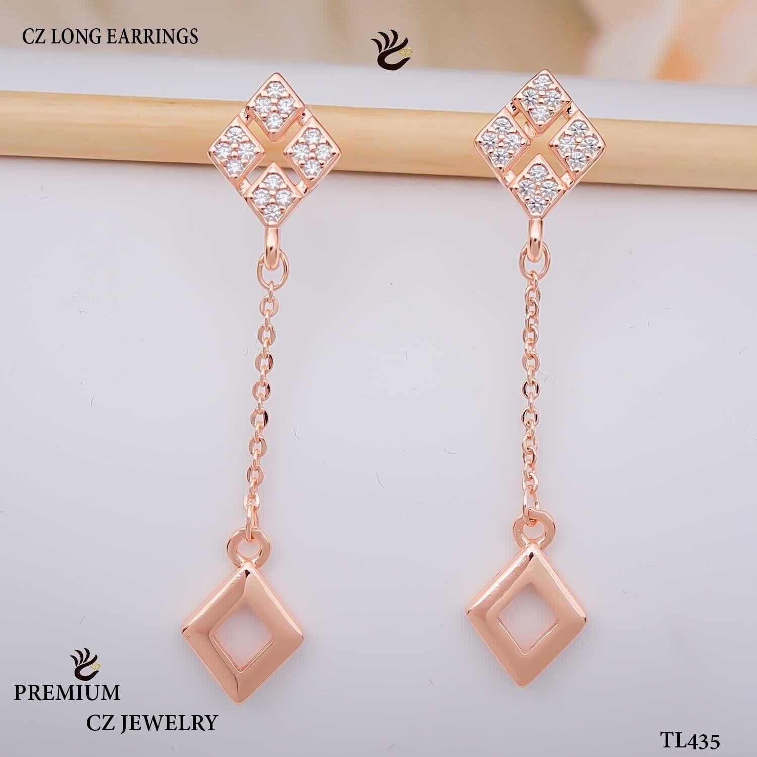 Forevershine Anti Tarnish Rose Gold Cz Long Dangle Earrings, Diamond Shape Drop Earrings With Chain, Premium Jewelry|lightweight|gift For Her|for Women & Girls - Image 4