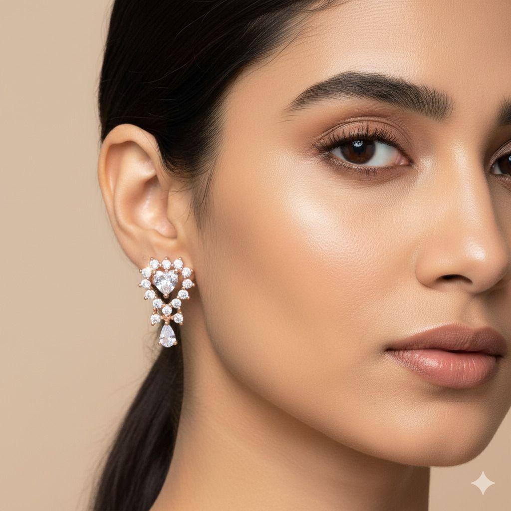 Forevershine Anti Tarnish Rose Gold Cubic Zirconia Heart Drop Earrings, Teardrop Dangle Studs, Crystal Stone|lightweight|gift For Her|skin Friendly & Hypoallergenic|stylish Jewelry For Women & Girls - Image 2