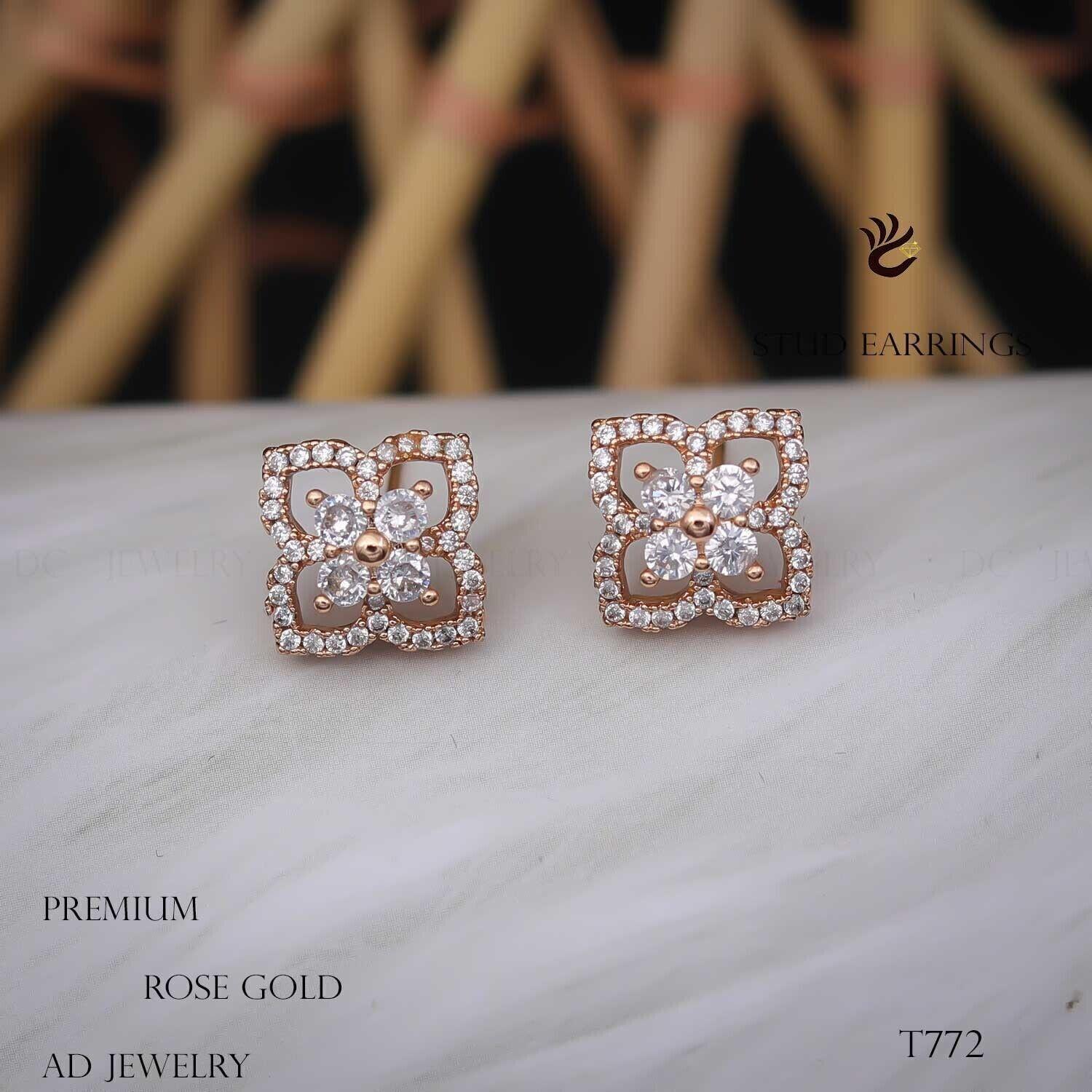 Forevershine Anti Tarnish Rose Gold Floral Stud Earrings, Marquise Cut Cubic Zirconia, Leaf Design|lightweight|gift For Her|skin Friendly & Hypoallergenic|stylish Jewelry For Women & Girls - Image 3