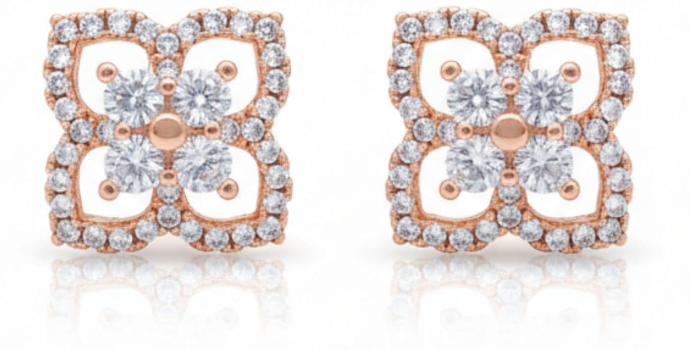 Forevershine Anti Tarnish Rose Gold Floral Stud Earrings, Marquise Cut Cubic Zirconia, Leaf Design|lightweight|gift For Her|skin Friendly & Hypoallergenic|stylish Jewelry For Women & Girls - Image 4