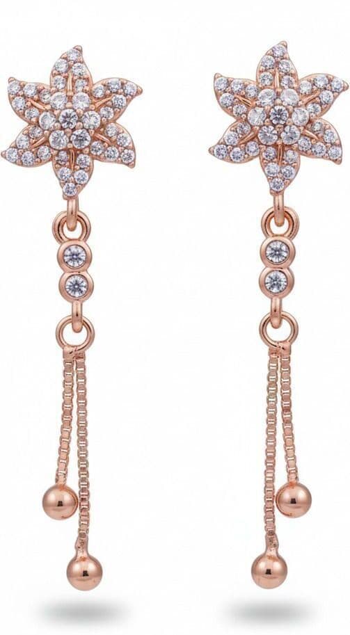 Forevershine Anti Tarnish Rose Gold Flower Dangle Earrings, Crystal Studded, Chain Drop Design,|lightweight|gift For Her|skin Friendly & Hypoallergenic|stylish Jewelry For Women & Girls - Image 4