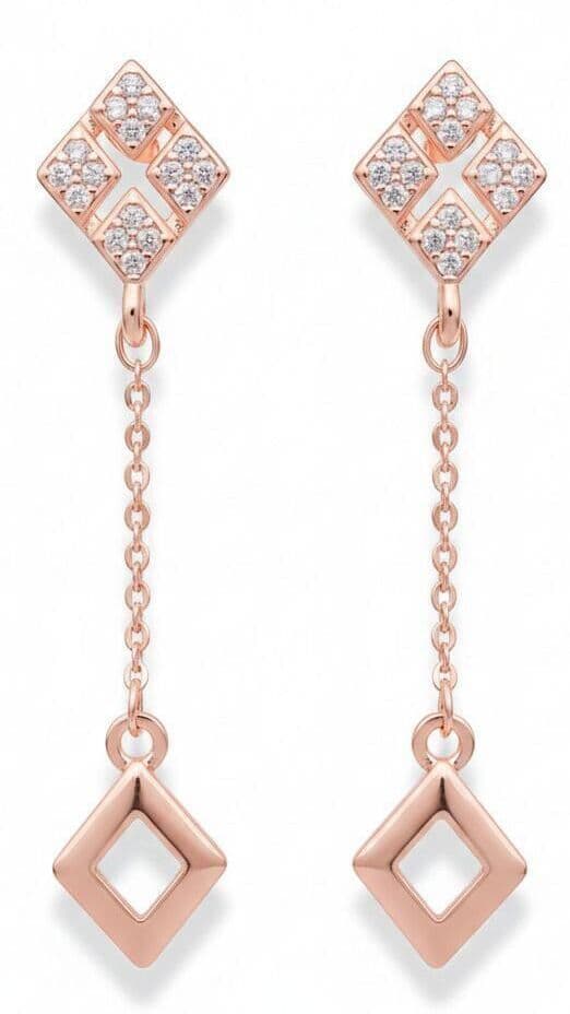 Forevershine Anti Tarnish Rose Gold Cz Long Dangle Earrings, Diamond Shape Drop Earrings With Chain, Premium Jewelry|lightweight|gift For Her|for Women & Girls - Image 3