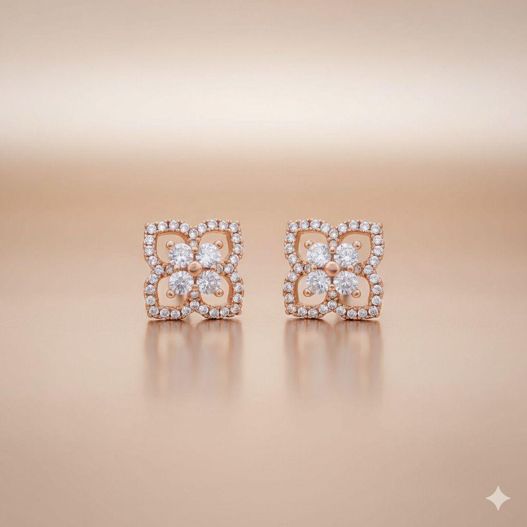 Forevershine Anti Tarnish Rose Gold Floral Stud Earrings, Marquise Cut Cubic Zirconia, Leaf Design|lightweight|gift For Her|skin Friendly & Hypoallergenic|stylish Jewelry For Women & Girls