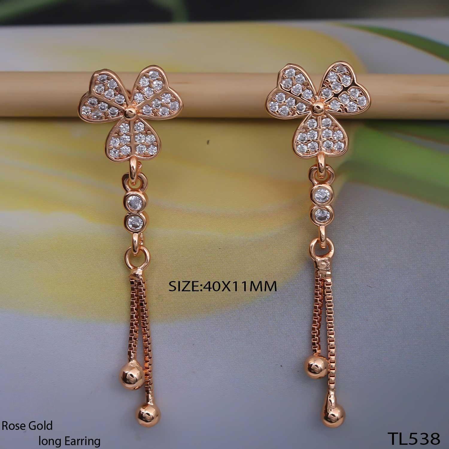 Forevershine Anti Tarnish Rose Gold Clover Flower Drop Earrings, Dangle Chain With Crystal Stones, 40x11mm|lightweight|gift For Her|skin Friendly & Hypoallergenic|stylish Jewelry For Women & Girls - Image 4