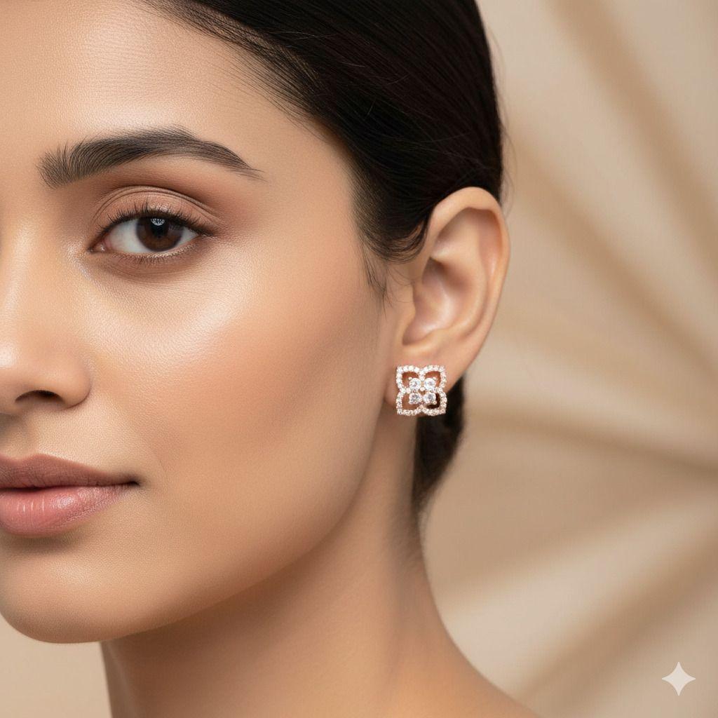 Forevershine Anti Tarnish Rose Gold Floral Stud Earrings, Marquise Cut Cubic Zirconia, Leaf Design|lightweight|gift For Her|skin Friendly & Hypoallergenic|stylish Jewelry For Women & Girls - Image 2