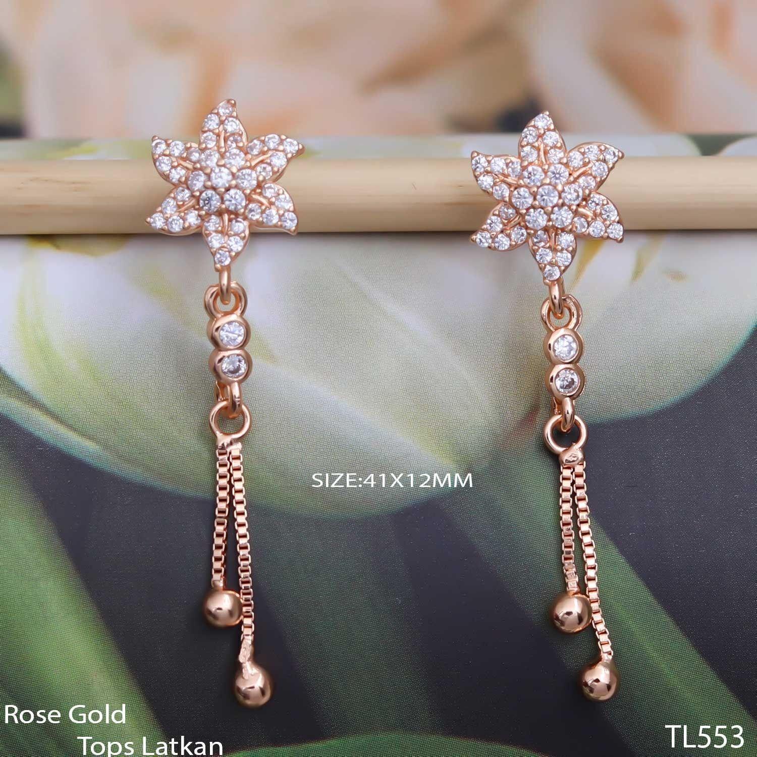 Forevershine Anti Tarnish Rose Gold Flower Dangle Earrings, Crystal Studded, Chain Drop Design,|lightweight|gift For Her|skin Friendly & Hypoallergenic|stylish Jewelry For Women & Girls - Image 3