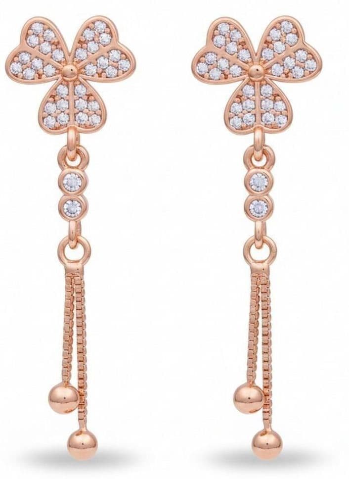 Forevershine Anti Tarnish Rose Gold Clover Flower Drop Earrings, Dangle Chain With Crystal Stones, 40x11mm|lightweight|gift For Her|skin Friendly & Hypoallergenic|stylish Jewelry For Women & Girls - Image 3