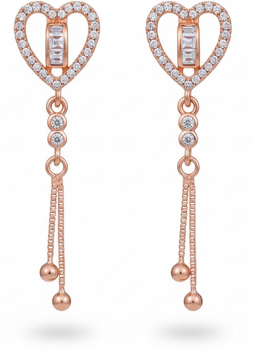 Forevershine Anti Tarnish Heart-Shaped Rose Gold Drop Earrings, Crystal Studded Dangle Design, 35x13mm Long, Tls46 Model|lightweight|gift For Her|for Women & Girls - Image 4