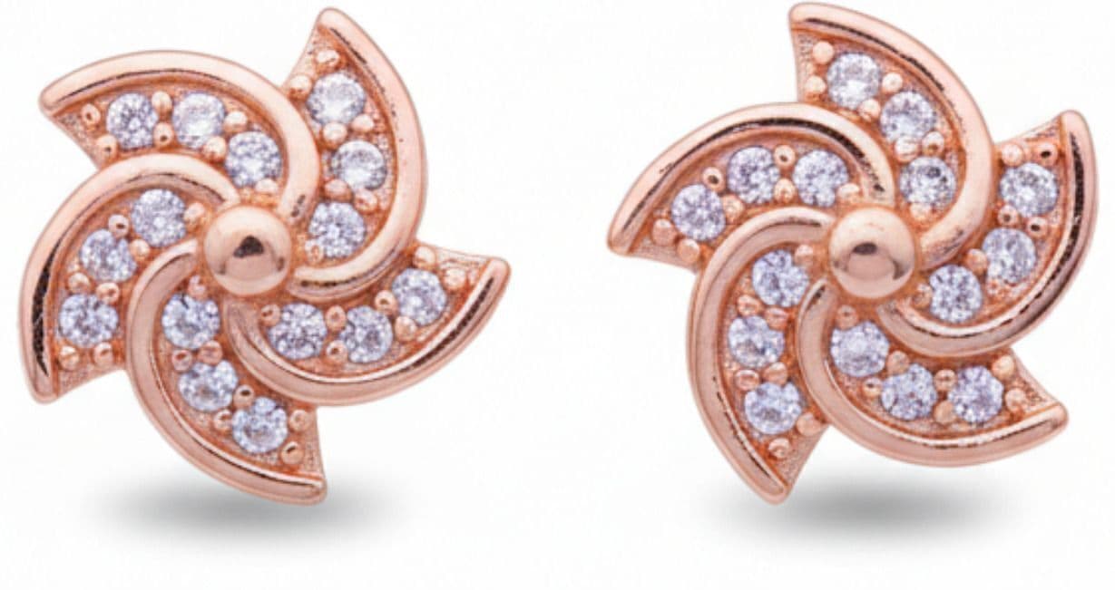 Forevershine Anti Tarnish Rose Gold Pinwheel Stud Earrings With Cubic Zirconia, Floral Design|lightweight|gift For Her|skin Friendly & Hypoallergenic|stylish Jewelry For Women & Girls - Image 4