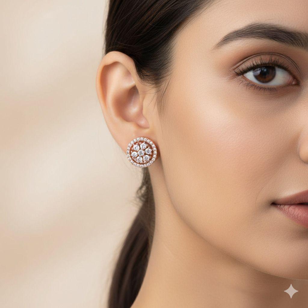 Forevershine Anti Tarnish Rose Gold Round Halo Stud Earrings, Cubic Zirconia, Cluster Design, Prong Setting|lightweight|gift For Her|skin Friendly & Hypoallergenic|stylish Jewelry For Women & Girls - Image 2