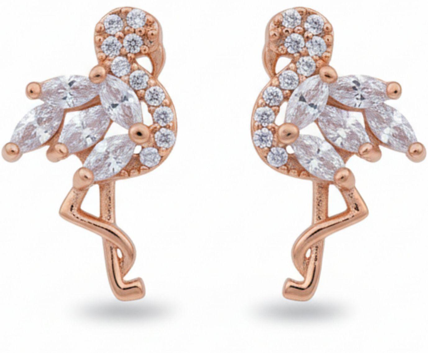 Forevershine Anti Tarnish Rose Gold Flamingo Stud Earrings, Marquise Cut Cubic Zirconia, Cluster Design|lightweight|gift For Her|skin Friendly & Hypoallergenic|stylish Jewelry For Women & Girls - Image 4