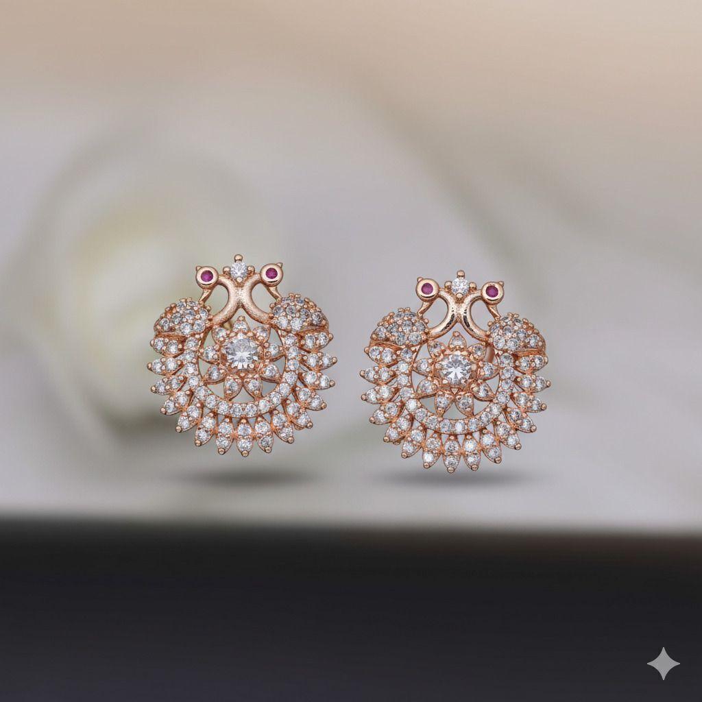 Forevershine Anti Tarnish Rose Gold Floral Stud Earrings With Cubic Zirconia And Ruby Accent | Sunburst Flower Design Elegant Lightweight Jewellery Gift For Women & Girls - Image 2