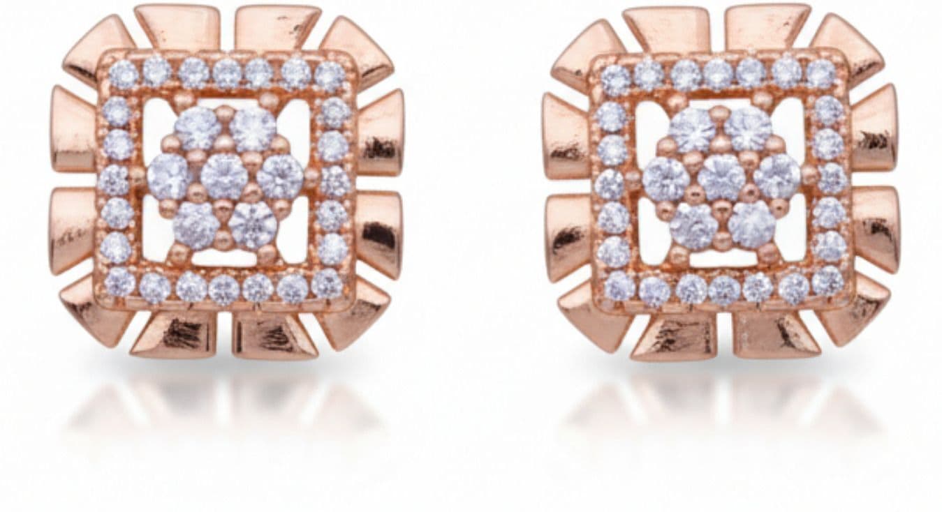 Forevershine Anti Tarnish Rose Gold Square Stud Earrings With Cubic Zirconia, Geometric Design, Halo Setting|lightweight|gift For Her|skin Friendly & Hypoallergenic|stylish Jewelry For Women & Girls - Image 3