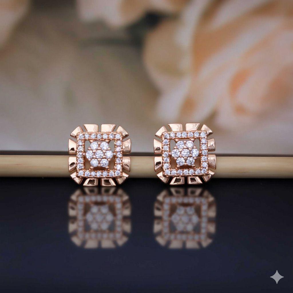 Forevershine Anti Tarnish Rose Gold Square Stud Earrings With Cubic Zirconia, Geometric Design, Halo Setting|lightweight|gift For Her|skin Friendly & Hypoallergenic|stylish Jewelry For Women & Girls - Image 2