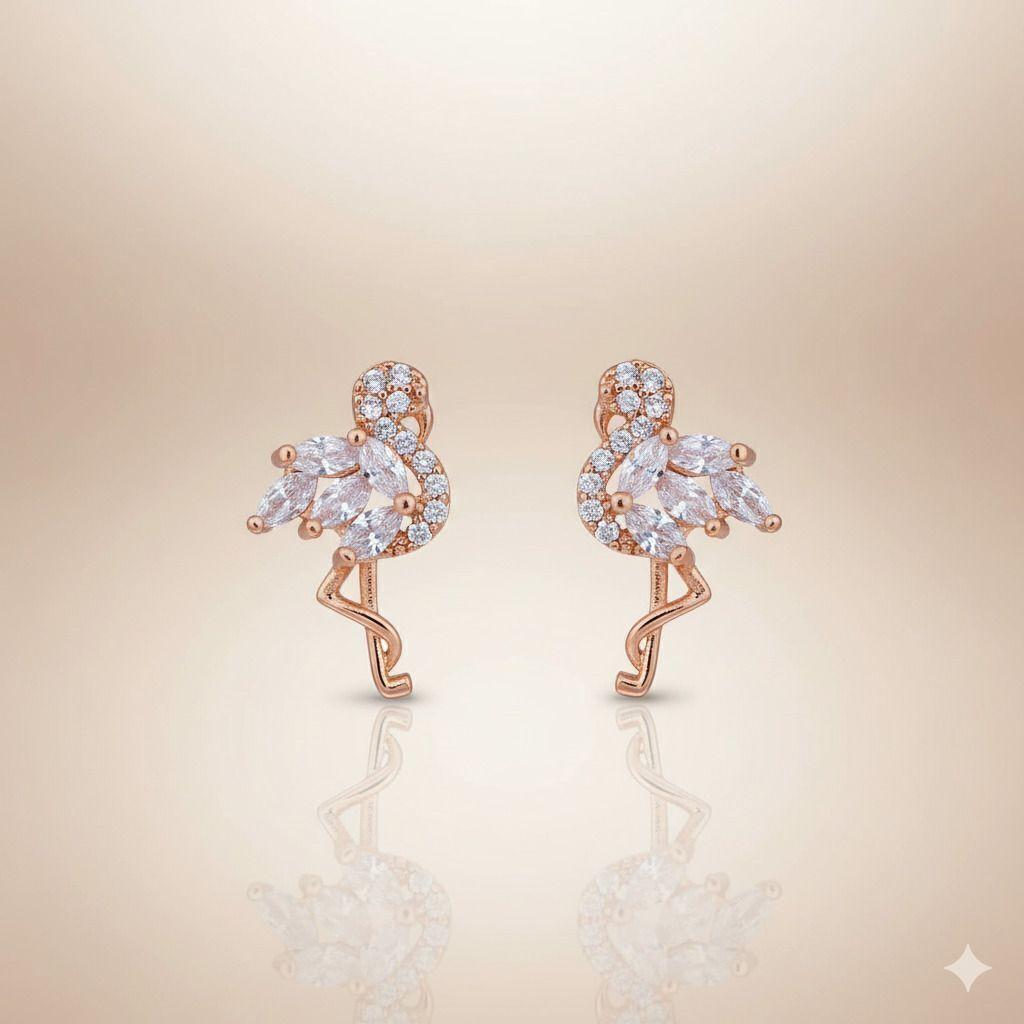 Forevershine Anti Tarnish Rose Gold Flamingo Stud Earrings, Marquise Cut Cubic Zirconia, Cluster Design|lightweight|gift For Her|skin Friendly & Hypoallergenic|stylish Jewelry For Women & Girls