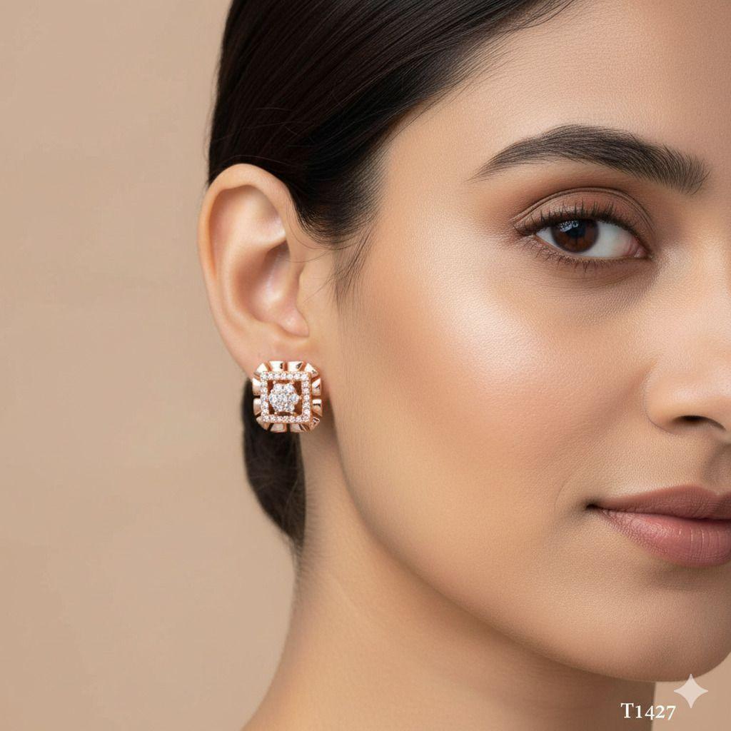 Forevershine Anti Tarnish Rose Gold Square Stud Earrings With Cubic Zirconia, Geometric Design, Halo Setting|lightweight|gift For Her|skin Friendly & Hypoallergenic|stylish Jewelry For Women & Girls