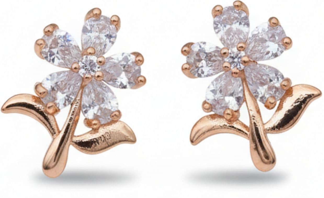 Forevershine Anti Tarnish Rose Gold Flower Stud Earrings, Cubic Zirconia, Floral Design With Stem|lightweight|gift For Her|skin Friendly & Hypoallergenic|stylish Jewelry For Women & Girls - Image 4