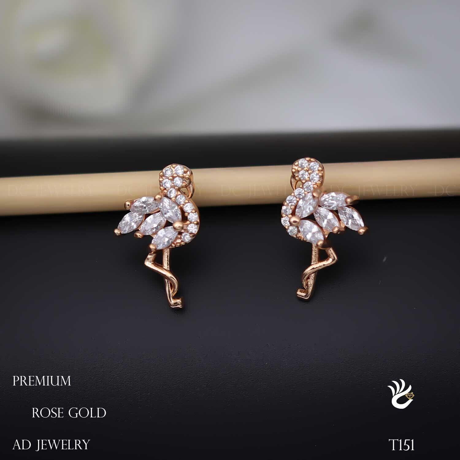 Forevershine Anti Tarnish Rose Gold Flamingo Stud Earrings, Marquise Cut Cubic Zirconia, Cluster Design|lightweight|gift For Her|skin Friendly & Hypoallergenic|stylish Jewelry For Women & Girls - Image 3