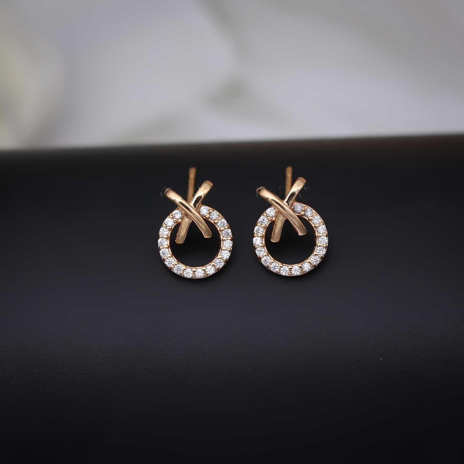 Forevershine Anti Tarnish Rose Gold Diamond Stud Earrings, Circle Design With Cross Bar, Pave Setting|lightweight|gift For Her|skin Friendly & Hypoallergenic|stylish Jewelry For Women & Girls - Image 3