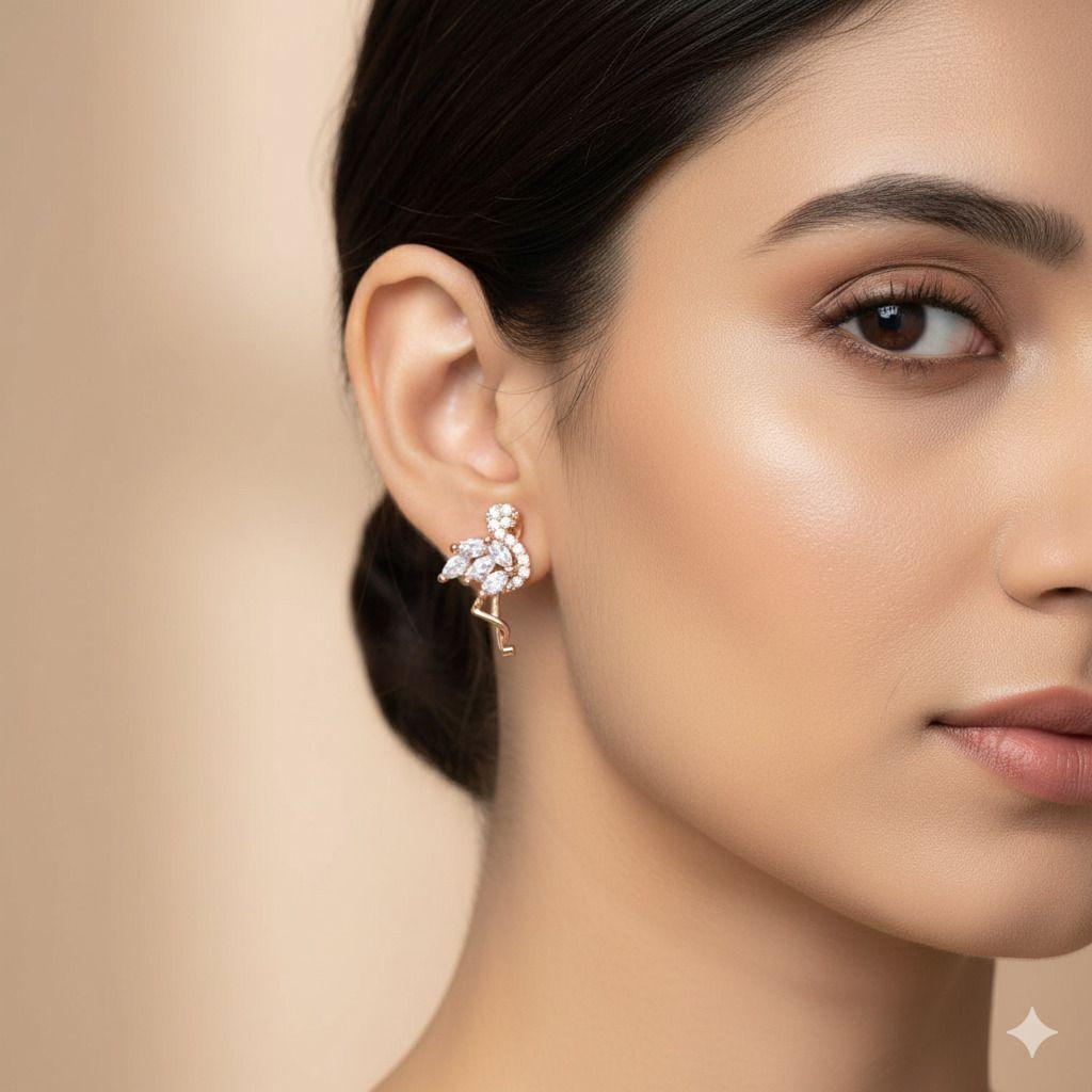 Forevershine Anti Tarnish Rose Gold Flamingo Stud Earrings, Marquise Cut Cubic Zirconia, Cluster Design|lightweight|gift For Her|skin Friendly & Hypoallergenic|stylish Jewelry For Women & Girls - Image 2