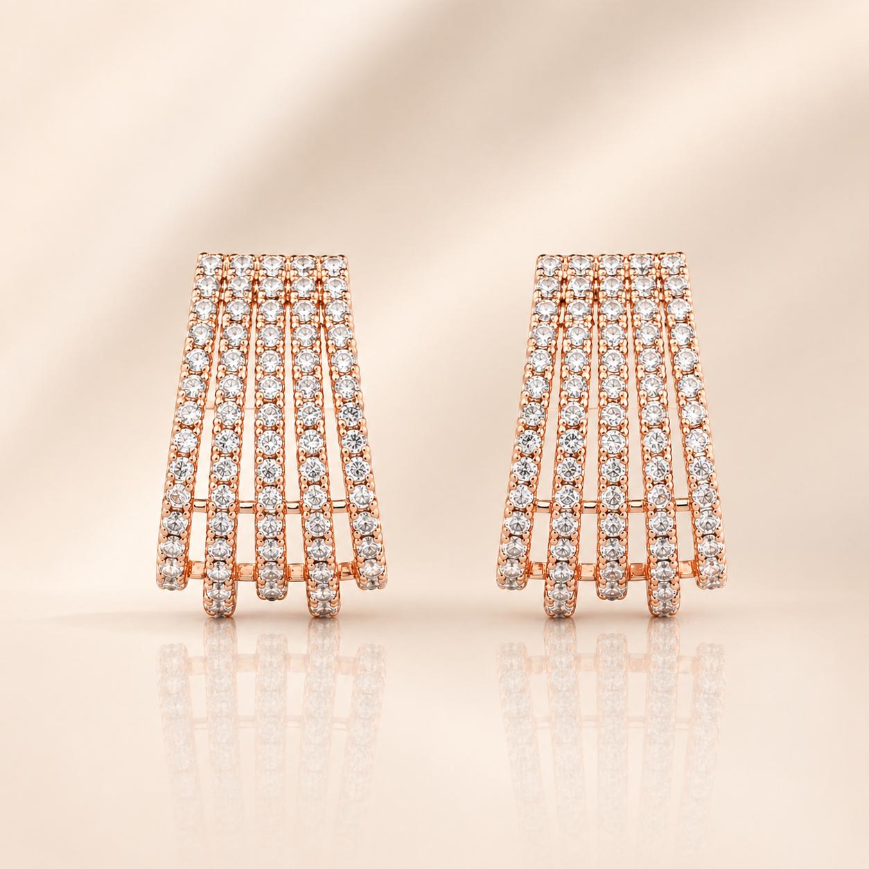 Forevershine Anti Tarnish Rose Gold Plated Cubic Zirconia Stud Earrings, Geometric Cage Design, Contemporary Style|lightweight|gift For Her|for Women & Girls