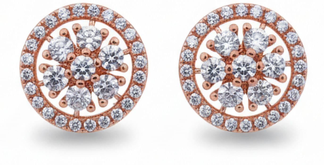 Forevershine Anti Tarnish Rose Gold Round Halo Stud Earrings, Cubic Zirconia, Cluster Design, Prong Setting|lightweight|gift For Her|skin Friendly & Hypoallergenic|stylish Jewelry For Women & Girls - Image 4