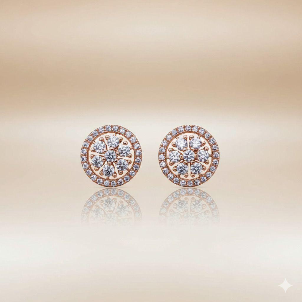 Forevershine Anti Tarnish Rose Gold Round Halo Stud Earrings, Cubic Zirconia, Cluster Design, Prong Setting|lightweight|gift For Her|skin Friendly & Hypoallergenic|stylish Jewelry For Women & Girls