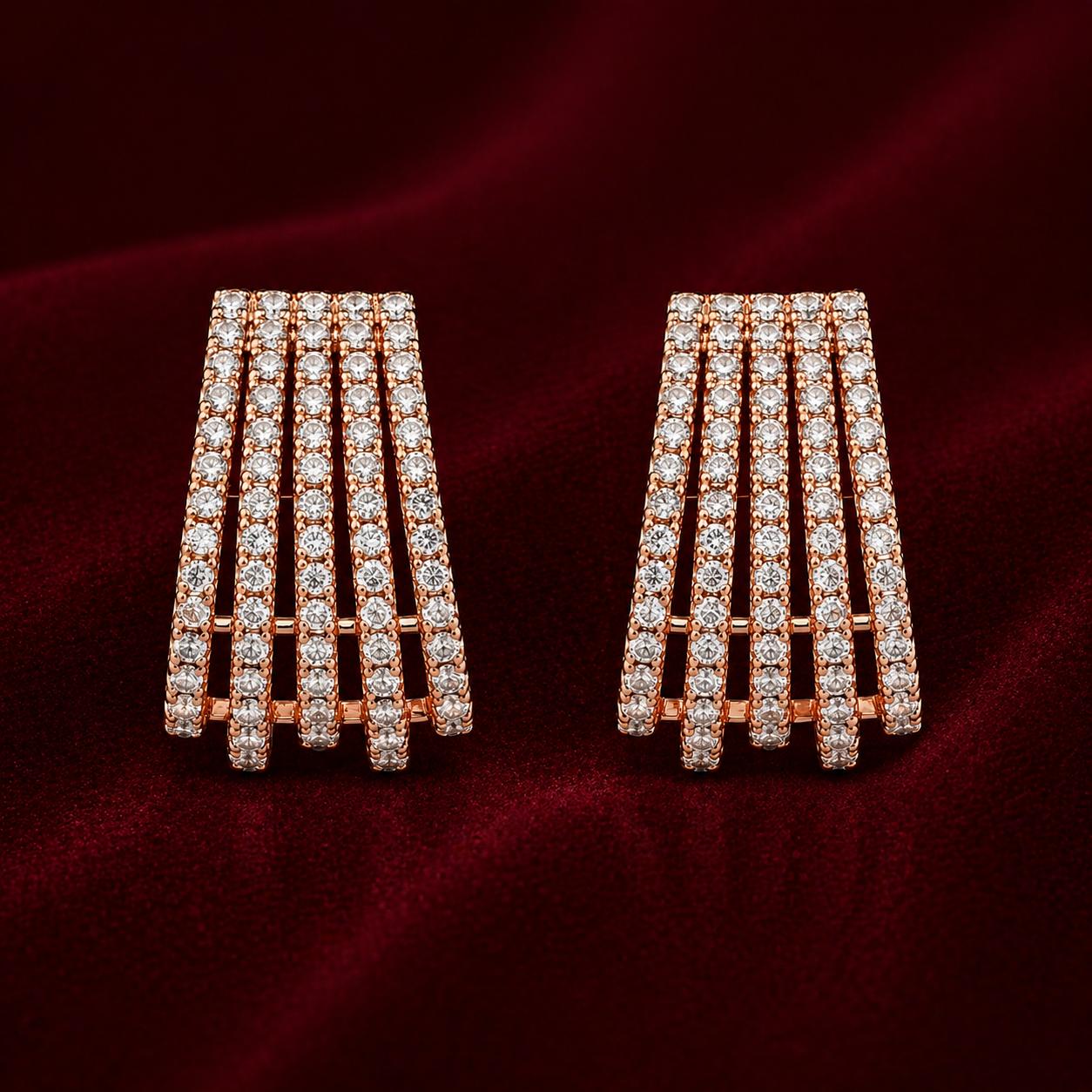 Forevershine Anti Tarnish Rose Gold Plated Cubic Zirconia Stud Earrings, Geometric Cage Design, Contemporary Style|lightweight|gift For Her|for Women & Girls - Image 3