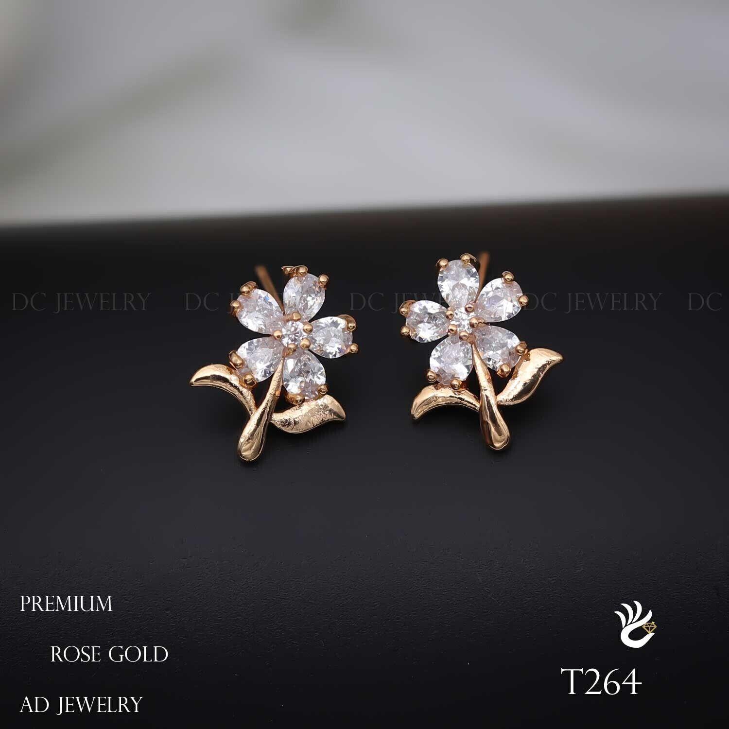 Forevershine Anti Tarnish Rose Gold Flower Stud Earrings, Cubic Zirconia, Floral Design With Stem|lightweight|gift For Her|skin Friendly & Hypoallergenic|stylish Jewelry For Women & Girls - Image 3