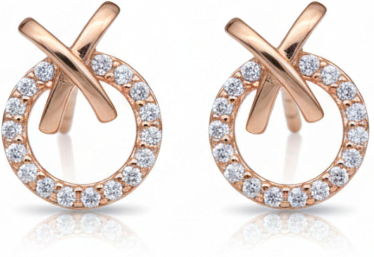 Forevershine Anti Tarnish Rose Gold Diamond Stud Earrings, Circle Design With Cross Bar, Pave Setting|lightweight|gift For Her|skin Friendly & Hypoallergenic|stylish Jewelry For Women & Girls - Image 4
