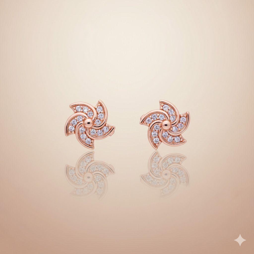 Forevershine Anti Tarnish Rose Gold Pinwheel Stud Earrings With Cubic Zirconia, Floral Design|lightweight|gift For Her|skin Friendly & Hypoallergenic|stylish Jewelry For Women & Girls